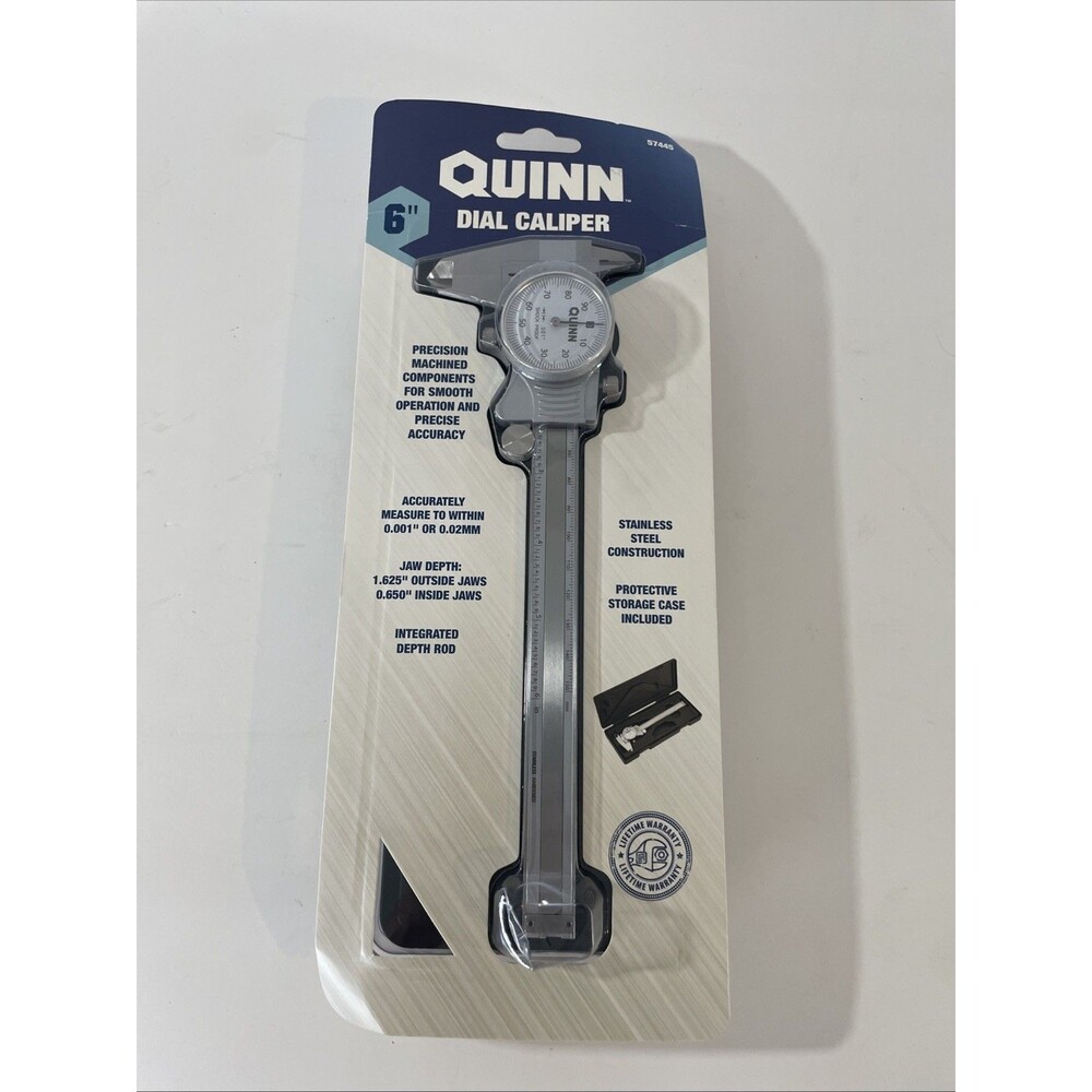 QUINN 6" Dial Caliper 0.001" Stainless Hardened Shock Proof 57445 with Case